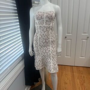 BCBGMaxAzria White Strapless Midi Dress with Pink Floral Print